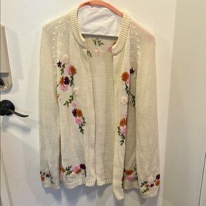 Charming Cream and Pink Floral Embroidered Cardigan